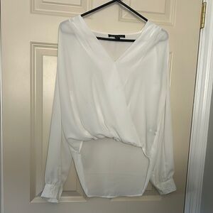 Boston Proper Cream Asymmetrical Wrap Blouse